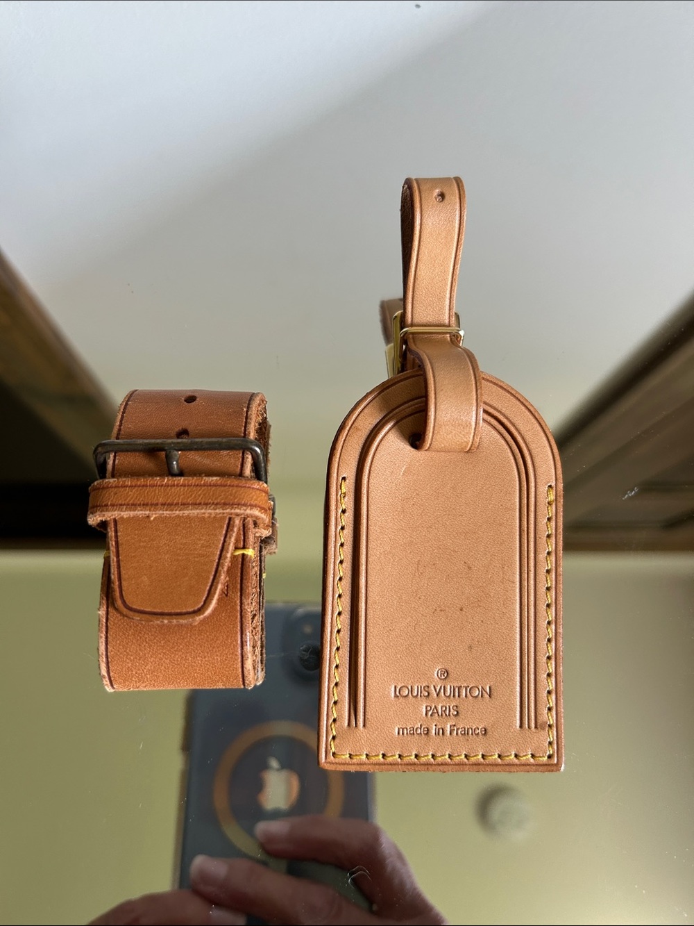 Louis Vuitton Tan Leather Luggage Tag with Strap